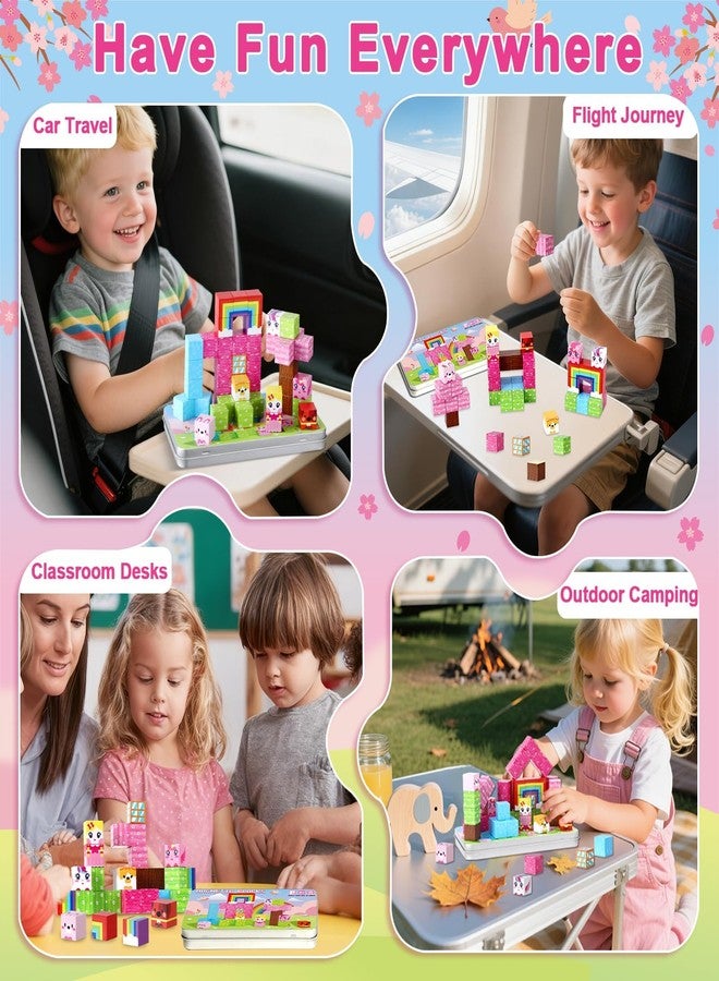 QOUBAI 45PCS Mini Magnetic Building Blocks Travel Toys, Magnet Cubes Tiles Set with Case, Birthday Classroom Learning Gifts for Kids Toddlers, Boys & Girls Ages 3-8 (Unicorn Rainbow) - Image 5
